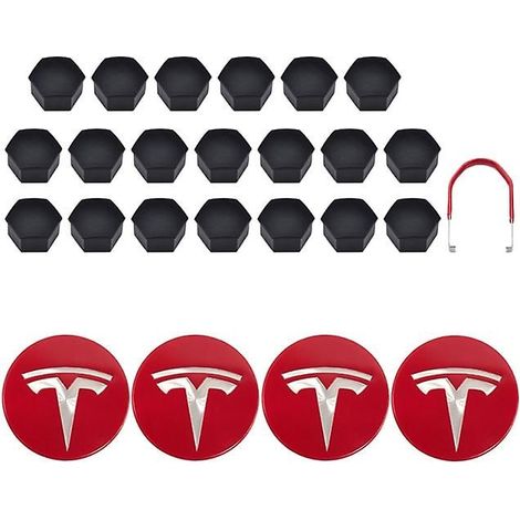 Ensemble de cache-moyeux et 20 cache-écrous pour Tesla Model 3 YSX, noir, rouge, blanc et gris, comprenant 4 cache-moyeux et 20 cache-écrous. (1/5)