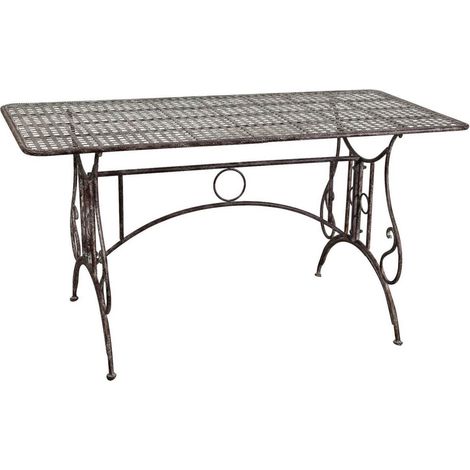 Tavolo in ferro battuto anticato Tavolino rettangolare da giardino Tavola da esterno smontabile Mobile da giardino 150x77x80 cm (1/5)