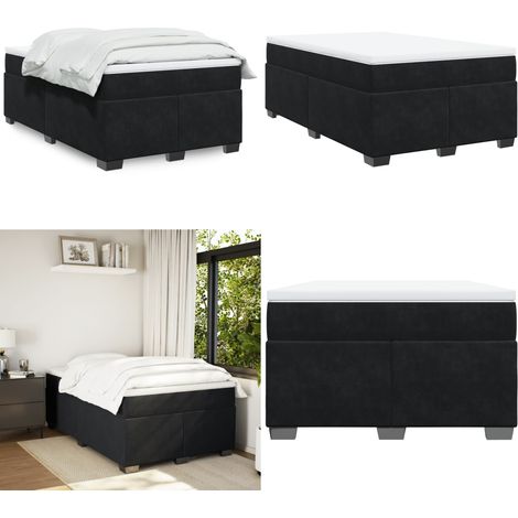 Sommier à lattes de lit avec matelas Noir 120x200 cm Velours - Lit Double - Lit Velours - Matelas Ressorts Ensachés - Surmatelas - Cadre Lit - Home & Living (1/5)