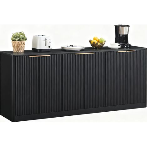 Buffet 6 portes moderne en MDF noir, design ondulé, meuble de rangement 170 cm avec grand espace de stockage pour salon, cuisine ou entrée  CHICFURN (1/5)
