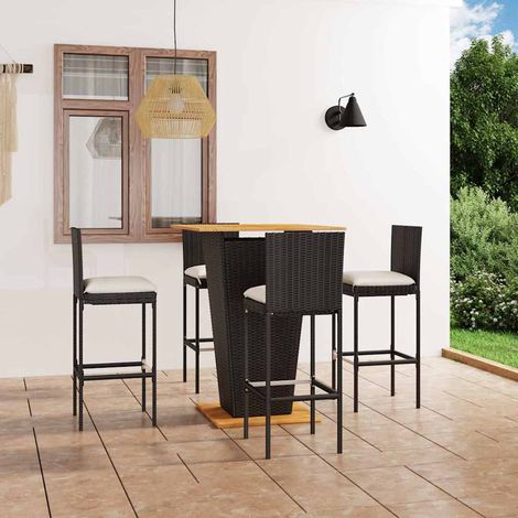 vidaXL Set de muebles de bar de jardín 5 pzas y cojines ratán PE negro (1/5)