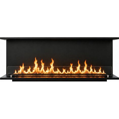 Camino a Bioetanolo da Incasso Trifacciale 150x30x50 cm Giove 3 Lati Aperti Struttura in Acciaio Nero (1/5)