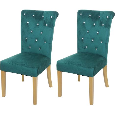Lote de 2 silla de comedor HHG-513, silla silla de cocina, remaches terciopelo, verde oscuro, patas doradas