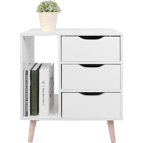 Table de Chevet avec Tiroirs, Meuble de Rangement Chambre à Coucher, Commode de Nuit Debout (1/5)