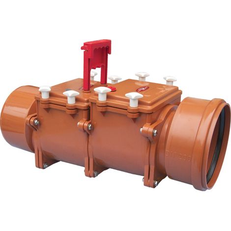 Valvola antiriflusso DN200 con 2 clapet inox e pozzetto d'ispezione, chiusura manuale supplementare