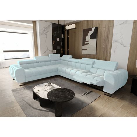 Ecksofa Schlafsofa BASTIEN RELAX in Stoff Aragon Sky Ottomane Links (1/4)