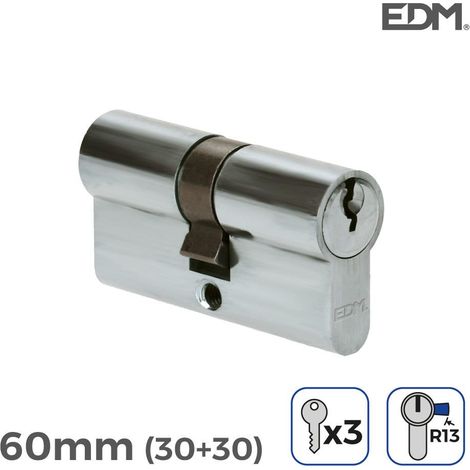 Nickelzylinder 60 mm (30 + 30 mm) R13 kurzer Nocken mit 3 gezahnten Schlüsseln inklusive EDM