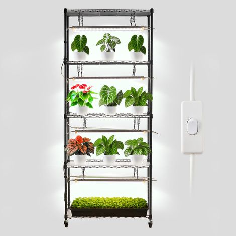 Support Plantes Intérieur avec Lampe de Croissance, Étagère Plantes à 6 Niveaux Métal, Hauteur 180 cm, 192 W, avec Roulettes, Lampe à Spectre Complet 5000K, Meuble Présentoir pour Pots de Fleurs (1/5)