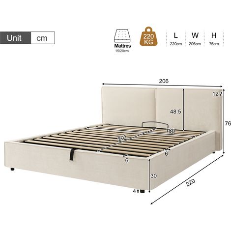 Cadre de lit en velours beige 220 x 206 x 76 cm HOMAIRE (1/5)