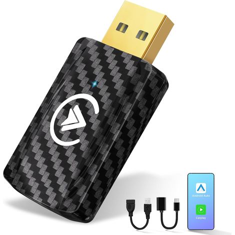 Adattatore wireless per Carplay e Android Auto wireless, la chiavetta 2 in 1 SMT-AC01 converte Android Auto/Carplay cablato in wireless per auto con AA e Carplay, USB C/A, Nero