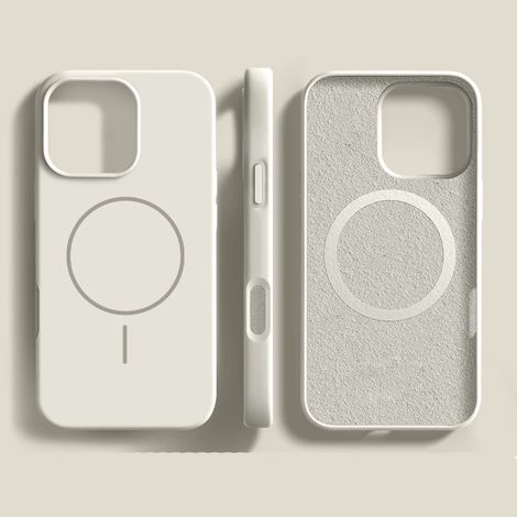 Coque de téléphone en silicone (blanc cassé pour iPhone 12 Pro), chargement sans fil magnétique, cadre antichoc. (1/5)