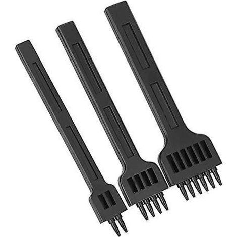3 pièces 4mm outils de bricolage en cuir artisanat 2/4/6 dents ciseau en acier couture main trou poinçon outil noir broche ensemble diamant laçage couture poinçon ensemble (1/5)