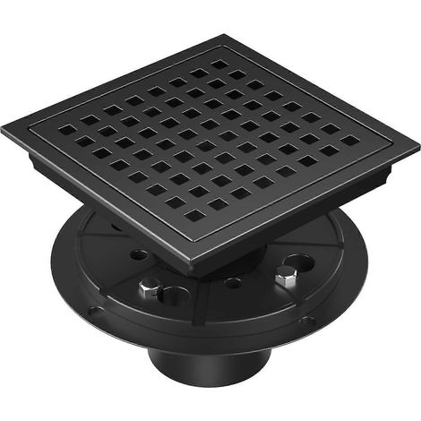 Bonde de douche carrée 6 pouces, noir mat, kit de bonde de douche EXF avec bride et filtre à cheveux (1/5)