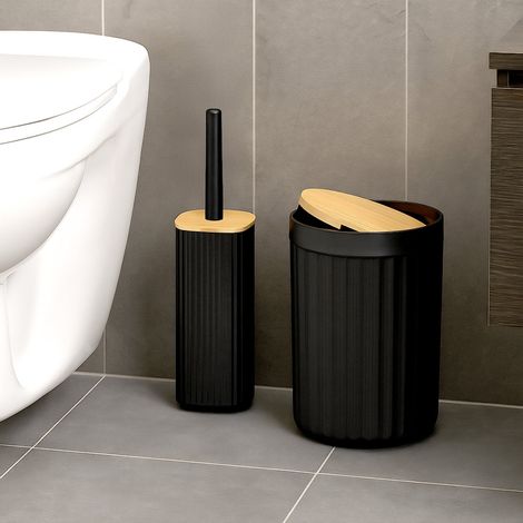 Ensemble daccessoires de salle de bain 6 pieces en plastique et bambou (1/5)