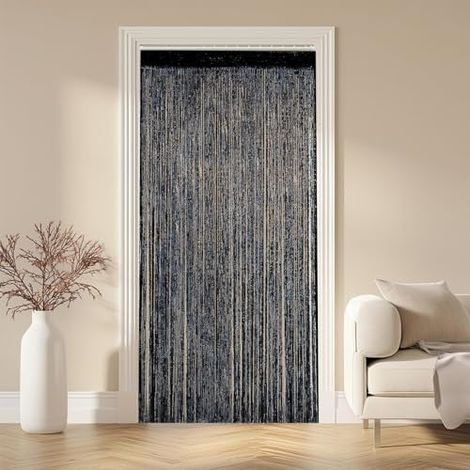 Rideau Anti Mouches à Perles, 100 cm x 200 cm Rideau De Porte en Perles Exterieur Moustiquaire Rideaux Séparation de Pièce Rideaux à Fils Décoratif pour Fenêtres Salon Chambre, Noir (1/5)