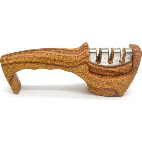 Messerschärfer, Messerschleifer Profi, 3-Stufen Knife Sharpener, Holz Messer schärfen manuelle Messerschärfer, Ideal für Schärfen und Schleifen