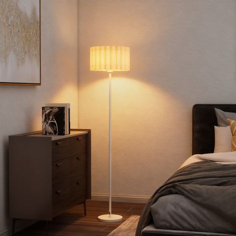 Lampe sur pied style rétro - tige métallique - blanc - pédale - abat-jour en plastique - Moderne
