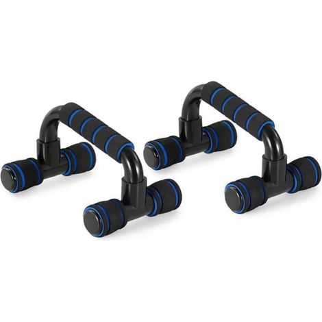 Kit fitness 5en1 abdominal rouleau AB barres pompes corde sauter genouillères noir/bleu PP+acier antidérapant (1/5)