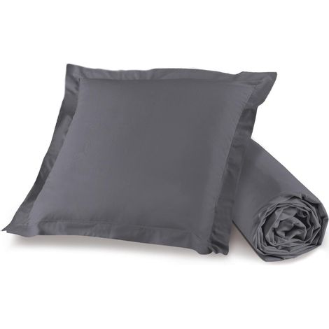 Pack drap housse 1 personne 90 x 190 cm + 1 taie d'oreiller 63 x 63 point bourdon 100% coton 57 fils couleur Gris souris