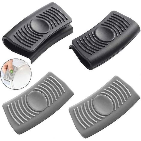 Lot de 2 paires de gants en silicone pour casseroles et poêles, protection contre la chaleur, compatibles micro-ondes et barbecue, gris et noir. (1/5)
