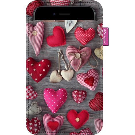 Funda para smartphone con estampado de corazones de San Valentín - fieltro ecológico, 105 x 175 mm, color antracita, estampado duradero, protección para el teléfono, lavable a 40 °C, Bertoni (1/4)