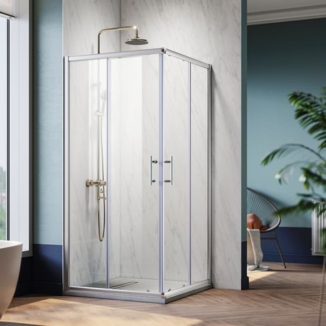 SONNI Duschkabine Eckeinstieg Dusche Schiebetür Duschabtrennung Duschwand Schnellfreigabefunktion ESG glas 90x90x185cm