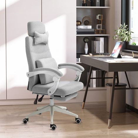 Silla de oficina gaming 62x68x117-127 cm gris en poliéster con reposapiés retráctil y respaldo reclinable (1/5)