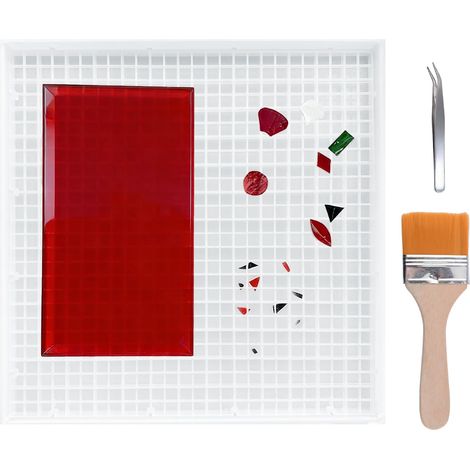 Lot de 4 tapis de découpe en verre avec plateau, convient pour couper le verre et tapis de découpe pour travaux manuels, comprend pinceau, pince, fournitures de surface de travail (1/5)