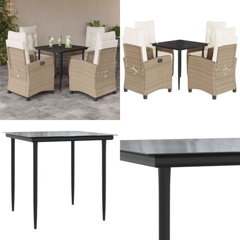 5-tlg. Garten-Essgruppe mit Kissen Beige Poly Rattan - Gartentisch - Gartenstuhl (1/5)