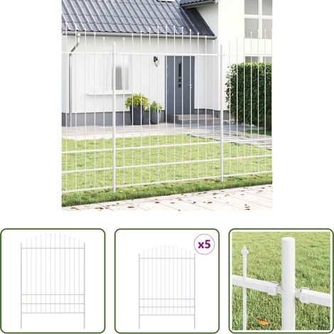 vidaXL Stahlzaun - Gartenzaun 5 pcs Weiß 170 x 225 cm Pulverbeschichteter Stahl (1/5)