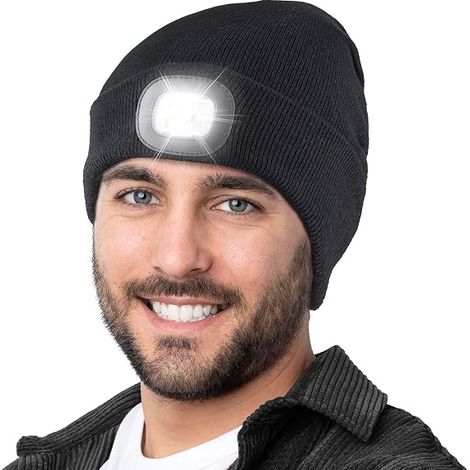 Gestrickte Stirnlampe – Unisex-Winterstirnlampe aus Strick – Mit LED-Beleuchtung – USB-aufladbare LED-Stirnlampe – Gestrickte LED-Stirnlampe – Schwarz (1/5)