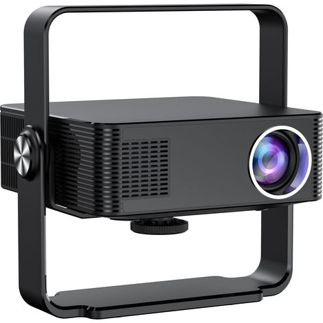 Videoprojektor, 1080P Mini-Projektor, automatisches Einschalten mit Ständer, Video-Overhead-Projektor, tragbarer Heimkino-Projektor, Schwarz