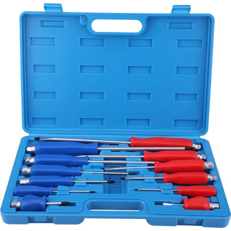 Lot de 12 tournevis cruciformes et plats avec arbre traversant, coffret de mécanicien à manche traversant. (1/5)
