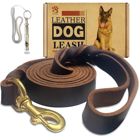 Laisse de Dressage en Cuir véritable tressé, Robuste, Confortable pour Chiens de Petite, Moyenne et Grande Taille, 1,8 m x 2,5 cm (Marron) (1/5)