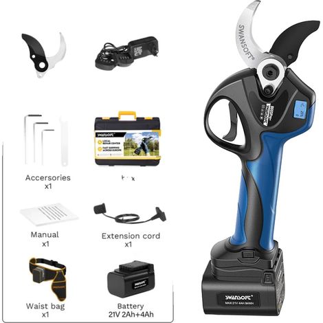 Forbici da potatura elettriche, motore brushless, doppia opzione batteria, blu, due batterie (1/2)