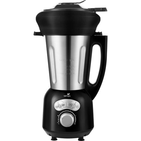 Senya - Frullatore riscaldante in acciaio inox Cook & Ice V3 nero, frullatore da zuppa vellutato/macinato,1,5 L, 1400 W, e cestello per vapore in silicone da 2 L SYCP-HB008NA (1/5)