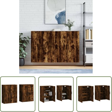 The Living Store Wandschränke 2 Stk. Räuchereiche 69,5x34x90 cm - Hängeschrank - Sideboard - Regal - Holzmöbel - Küchenregal (1/5)