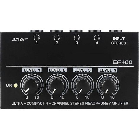 Amplificateur de casque stéréo métallique à 4 canaux, mini répartiteur de casque avec adaptateur secteur, prise casque TRS 6,5 mm (1/4)