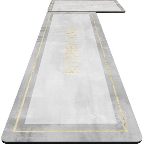 Lot de 2 Tapis pour Cuisine en Terre de Diatomée Souple - 45x70cm et 45x120cm - Motif "Darie" avec Bordure Dorée