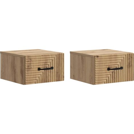 Mesita de Noche de Pared con cajón 2 pcs Roble Artesanal