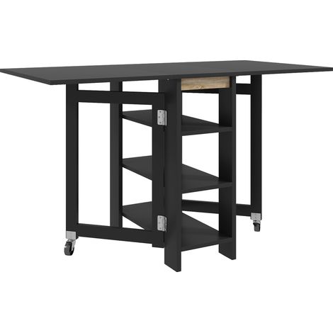 Beyamis Küchentisch, Esstisch, klappbar, abnehmbar, 3 Ablagen, 2 Klappplatten, modernes Design, 120 x 60 x 75 cm, schwarz