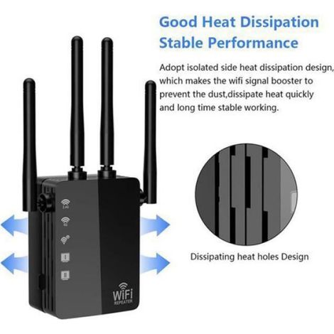 Répéteur WiFi Longue portée, Amplificateur WiFi AC1200 Double Bande 2.4GHz et 5GHz avec 4 Antennes Externes, Wifi Extender Mini (1/4)