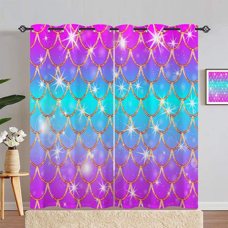 Rideau Occultant Rouge Or Sirène Échelle de Poisson Tenture Opaque à Oeillets Draperies Intérieurs Rideau Thermique Isolant pour Maison Chambre Salon Fenetre 2 Pièces L 140 x H 280 cm - 140L X 280H cm (1/5)