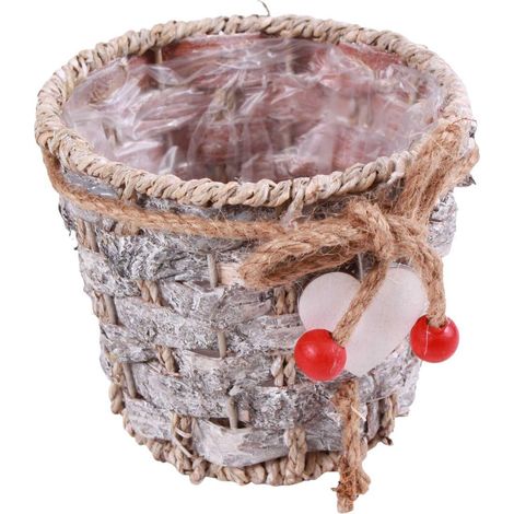 Cache-pot en écorce et jute, diam. 14 x 12 cm (lot de 5)