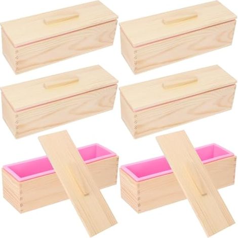 Lot de 6 boîtes à pain en bois de 1,2 l pour la fabrication de savon, moules à savon en silicone de qualité supérieure avec boîte en bois et couvercle, idéal pour les savons faits maison de (1/5)