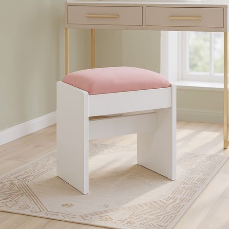 Tabouret de Coiffeuse, Tabouret de Maquillage Rembourré, en Velours, avec Patins Antidérapants, pour Salle de Bain, Chambre, Entrée, Blanc et Rose (1/5)