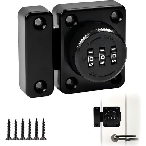 Serratura senza chiave per porta, con combinazione a 3 cifre e viti di fissaggio di sicurezza - Serratura per porta scorrevole di armadio (1/5)