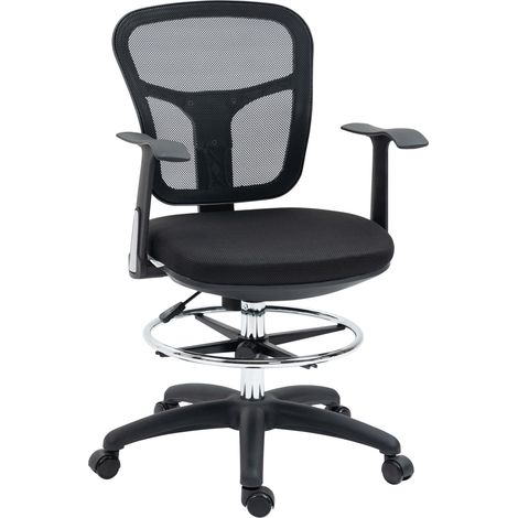 Silla de Oficina Ergonómica con Reposapiés Ajustable, Respaldo de Malla, Brazos Abatibles, Poliéster Negro (1/5)
