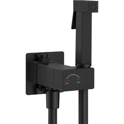 Idroscopino per wc e bidet nero quadrato con miscelatore e kit doccino (1/2)