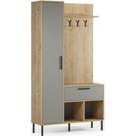 Mueble recibidor con perchero Vesta Roble Verde Gray 35cm (ancho) x 195,3cm (alto) (1/5)